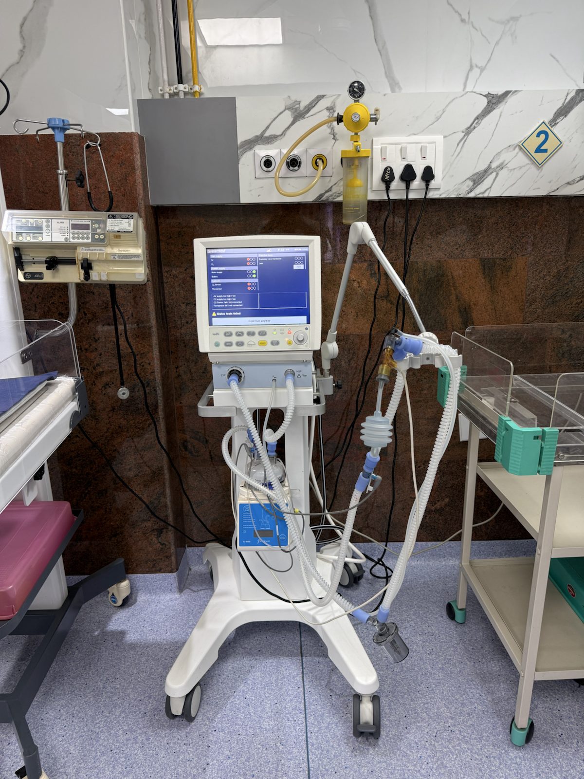 Neonatal ventilator and respiratory support equipment in Mangala Hospital NICU