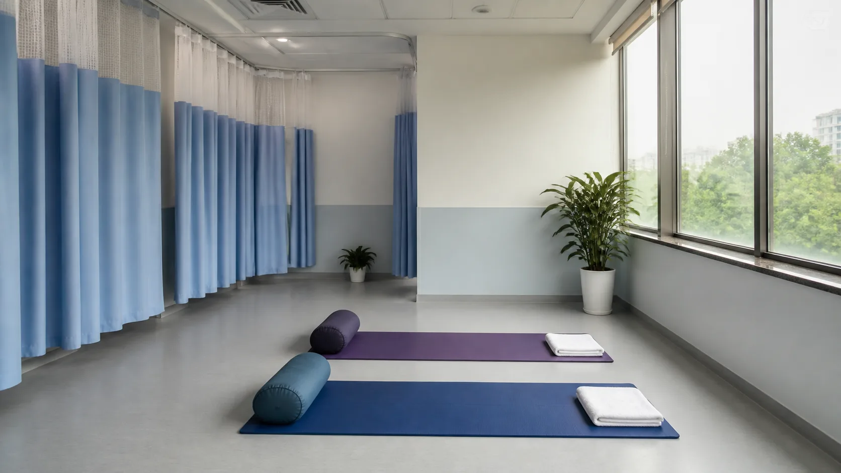 Calm yoga and wellness therapy room at Mangala Hospital